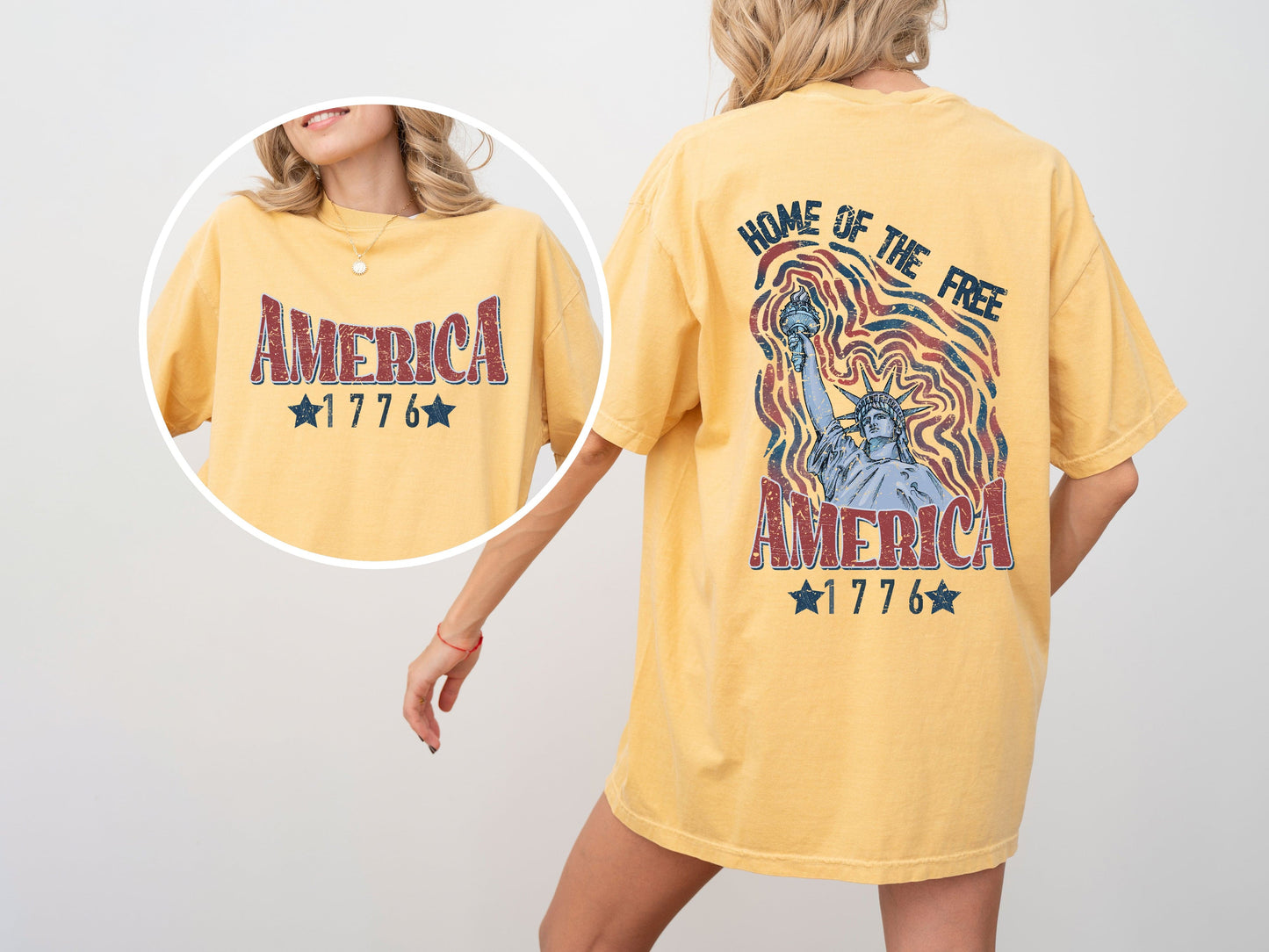 America Home Of The Free Statue Of Liberty Patriotic 1776 4th Of July Independence Day Comfort Colors Tee