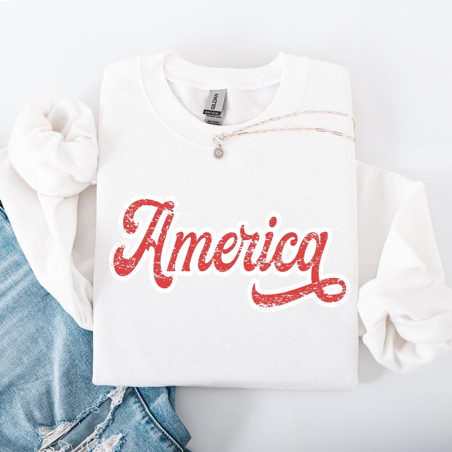 America 4th Of July Patriotic USA Red White Varsity Retro Vintage Emblem Sweatshirt
