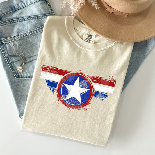 America Super Hero Flag Patriotic 4th Of July Ring-Spun Cotton Comfort Colors Tee
