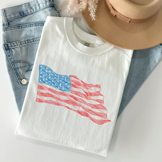 American Flag Illustration Patriotic 4th Of July Vintage Style Comfort Colors Tee