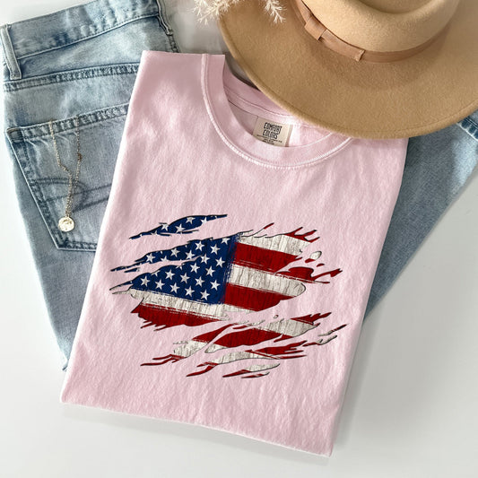 American Flag Patriotic 4th Of July Vintage Flag Day Celebration Emblem Comfort Colors Tee