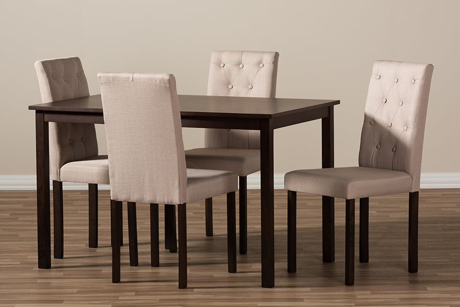 Baxton Studio Gardner Modern and Contemporary 5-Piece Dark Brown Finished Beige Fabric Upholstered Dining Set