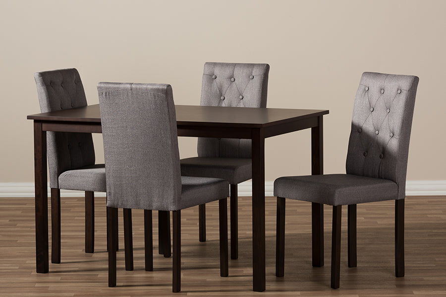 Baxton Studio Gardner Modern and Contemporary 5-Piece Dark Brown Finished Grey Fabric Upholstered Dining Set