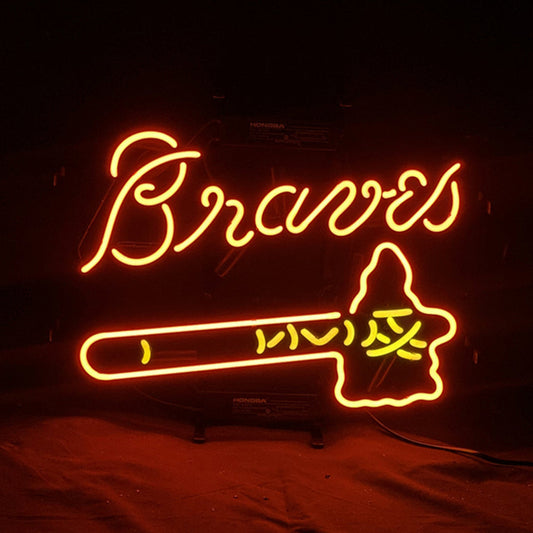 Atlanta Braves Baseball Logo Neon Light Sign, 19x15 Inches, Real Glass Tube with Metal Grid Backing