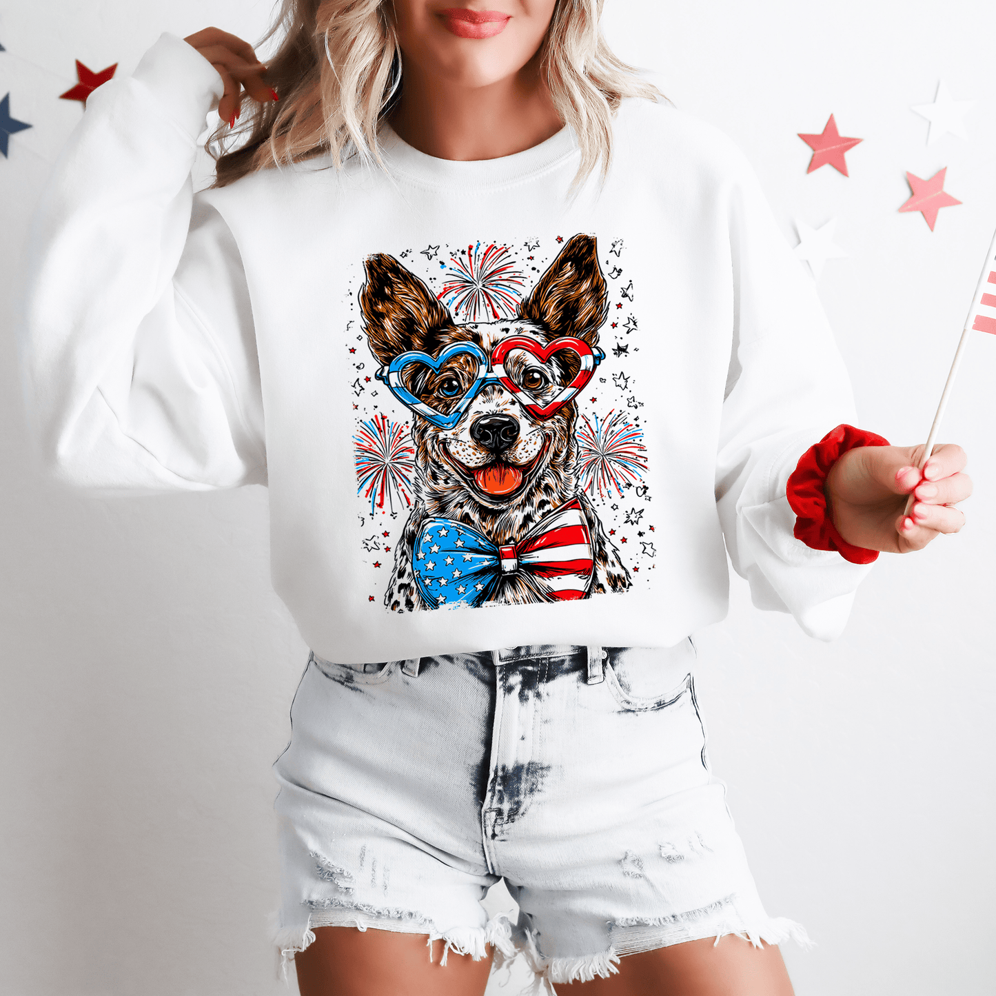 Australian Cattle Dog Patriotic USA America Pet Lover 4th Of July Retro Sweatshirt