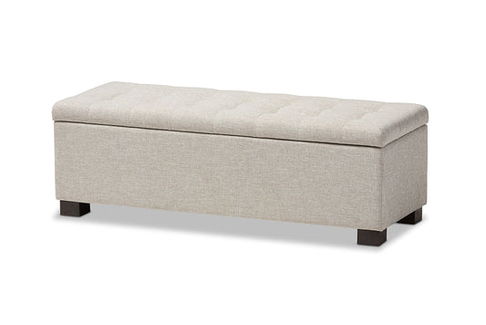 Baxton Studio Roanoke Modern and Contemporary Beige Fabric Upholstered Grid-Tufting Storage Ottoman Bench
