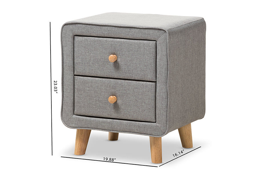 Baxton Studio Jonesy Mid-Century Grey Fabric Upholstered 2-Drawer Nightstand