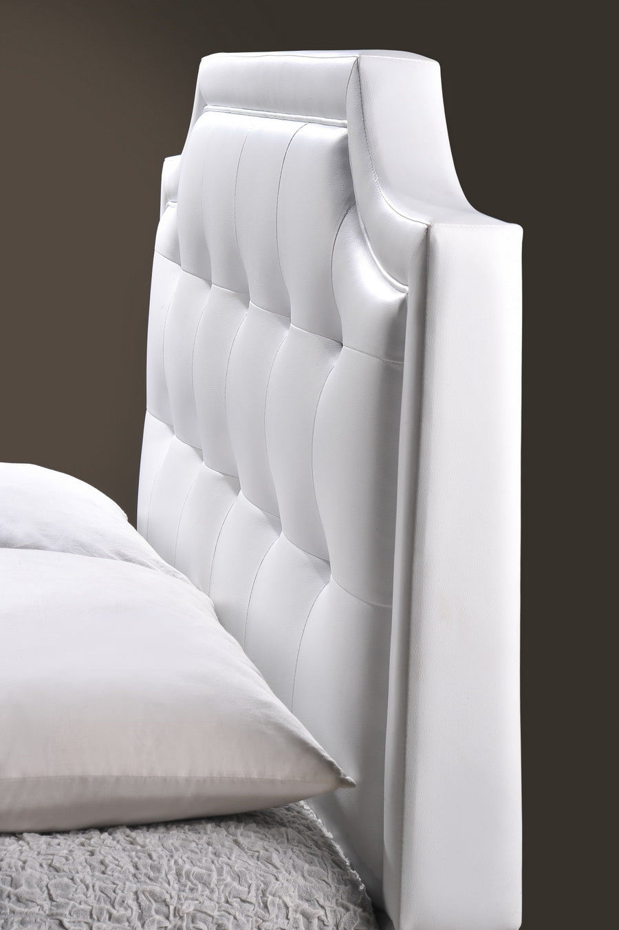 Baxton Studio Carlotta White Modern Bed with Upholstered Headboard - Queen Size
