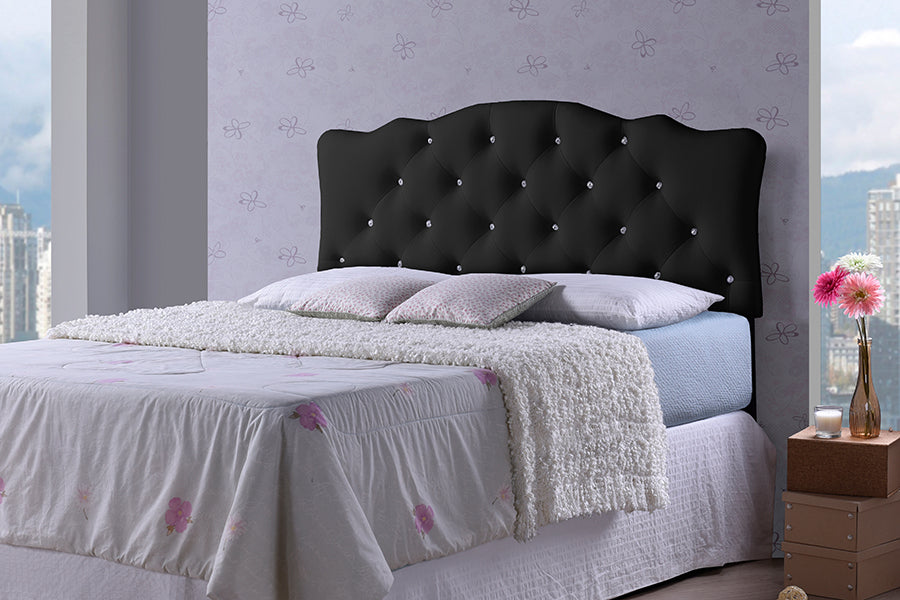 Baxton Studio Rita Modern and Contemporary Full Size Black Faux Leather Upholstered Button-tufted Scalloped Headboard
