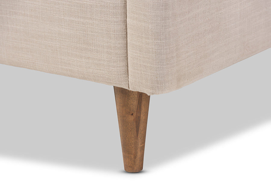 Baxton Studio Hannah Mid-Century Modern Beige Linen Queen Size Platform Bed