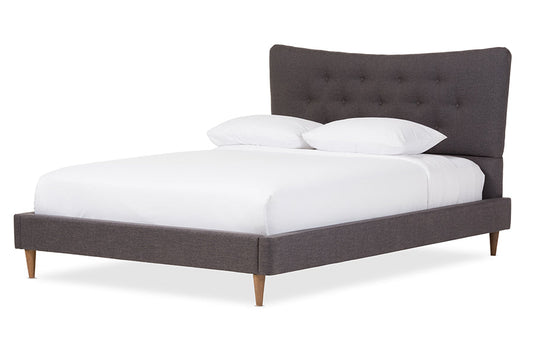Baxton Studio Hannah Mid-Century Modern Dark Grey Fabric King Size Platform Bed