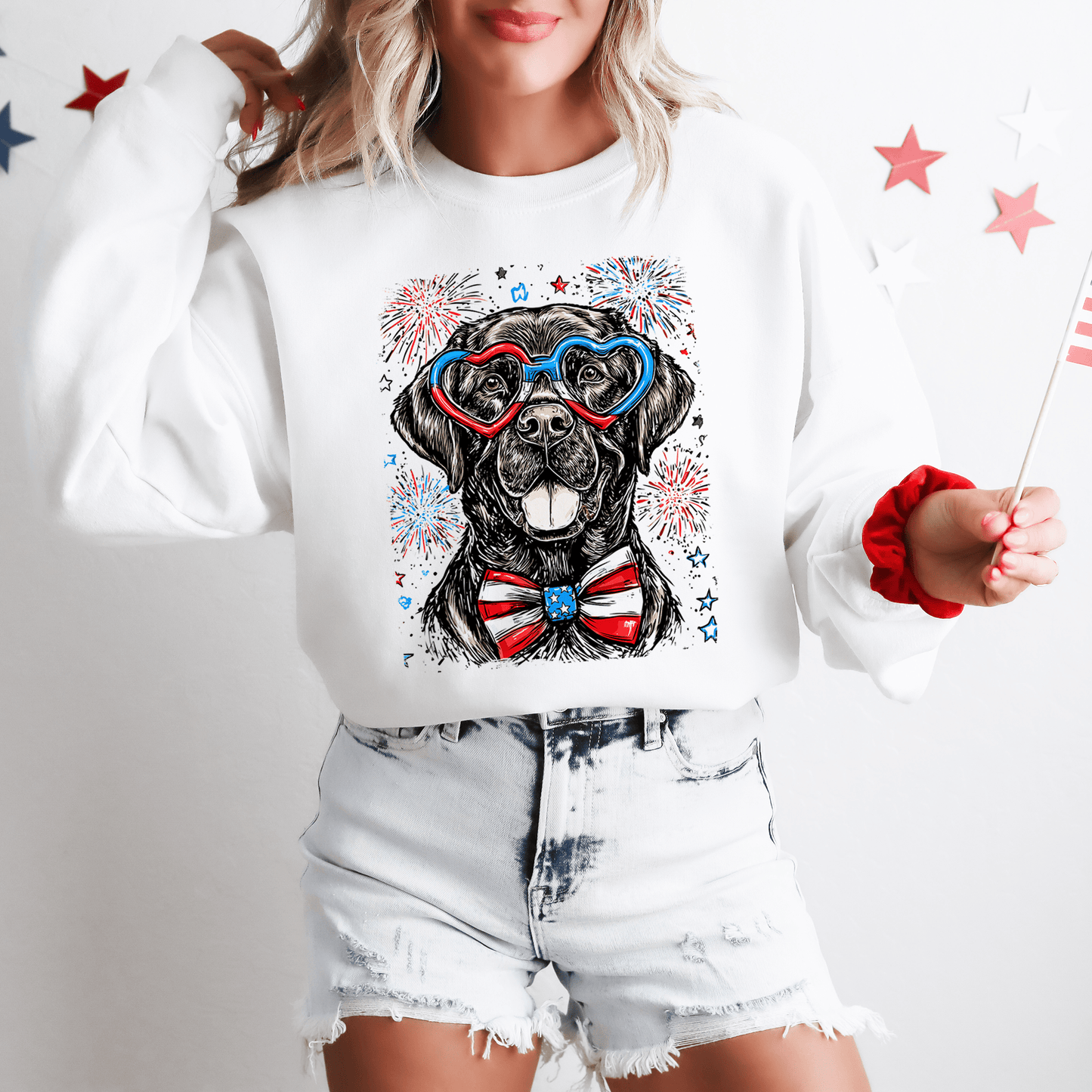 Black Labrador Patriotic Dog USA 4th Of July Pride For Pet Lovers Cozy Sweatshirt