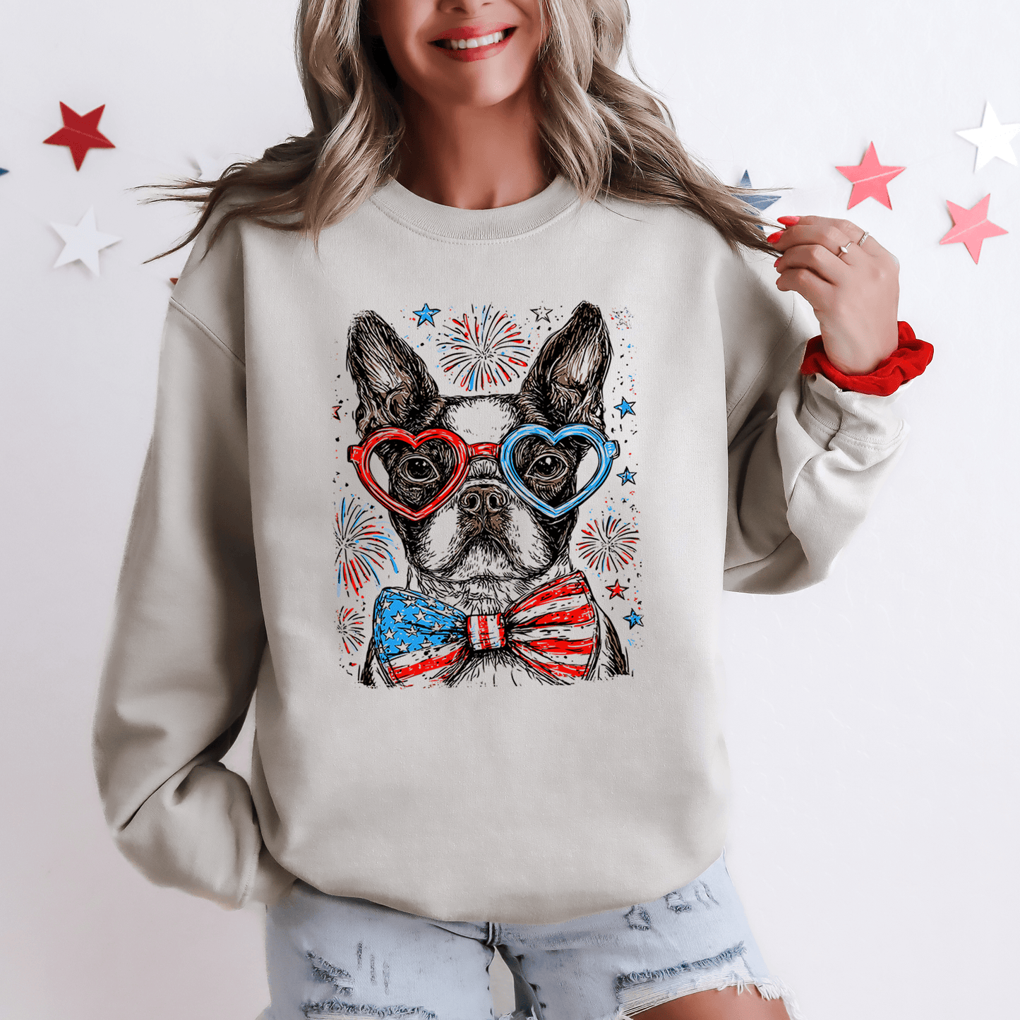 Boston Terrier Patriotic Dog USA Fourth Of July Independence Day Celebration Sweatshirt