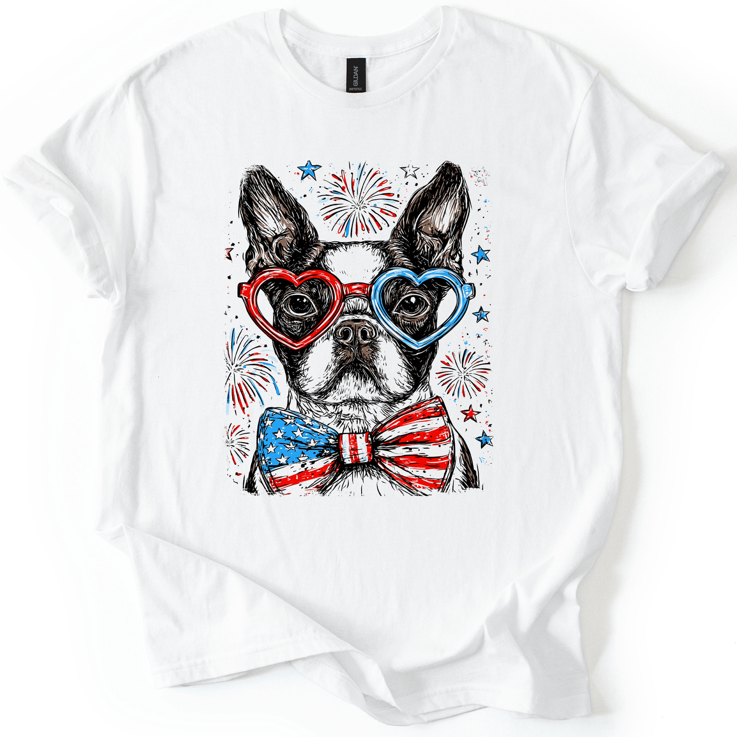 Boston Terrier Patriotic Dog USA Flag Fourth Of July Stars And Stripes Edition Graphic Tee