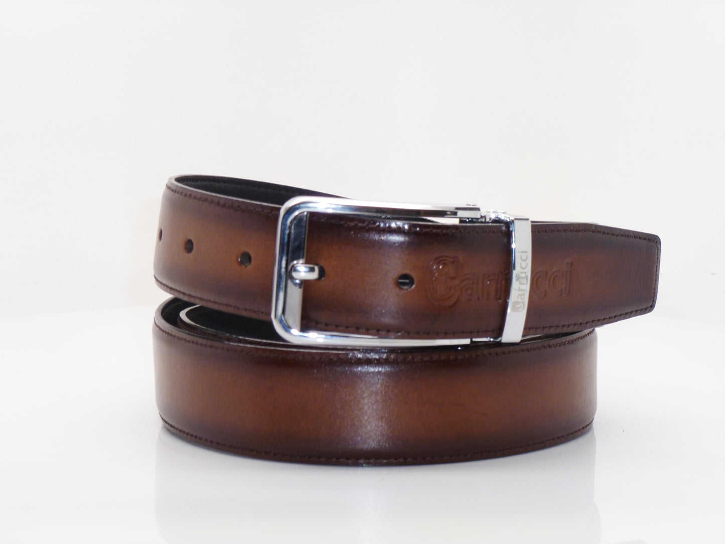 Carrucci Burnished Calfskin Belt - Brown