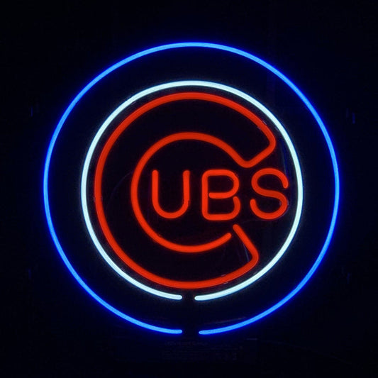 Chicago Cubs USB Baseball Logo Neon Sign with Metal Grid and Real Glass Tubes