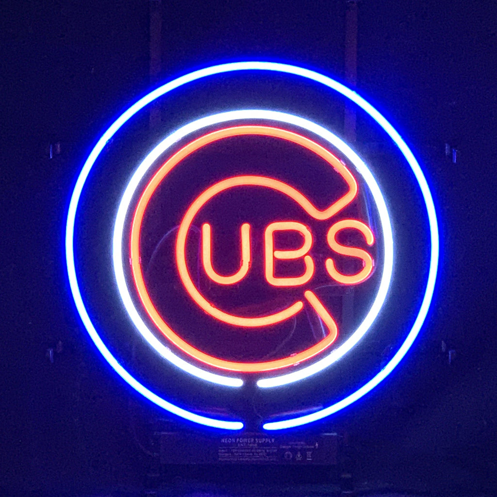 Chicago Cubs USB Baseball Logo Neon Sign with Metal Grid and Real Glass Tubes