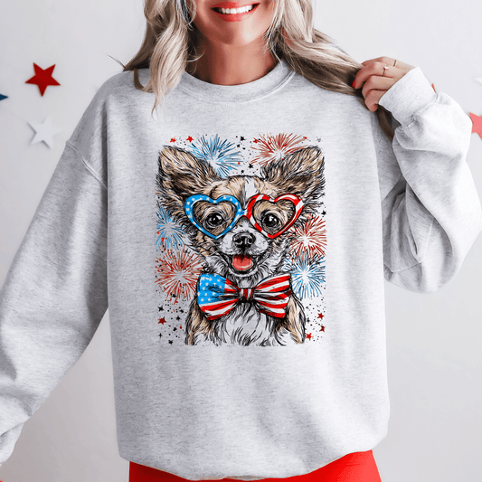 Chihuahua Patriotic American Flag Lover Dog USA Pride Graphic With Stars And Stripes National Flag Edition Sweatshirt