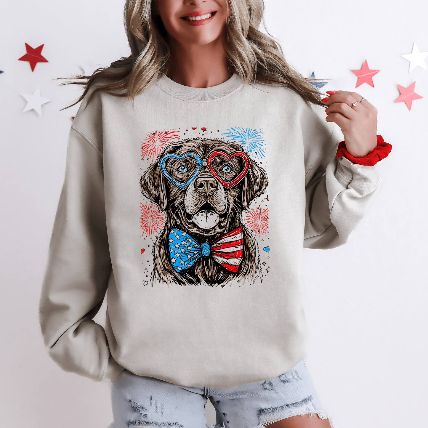 Chocolate Labrador Patriotic Dog USA Fourth Of July Independence Day Flag Emblem Sweatshirt