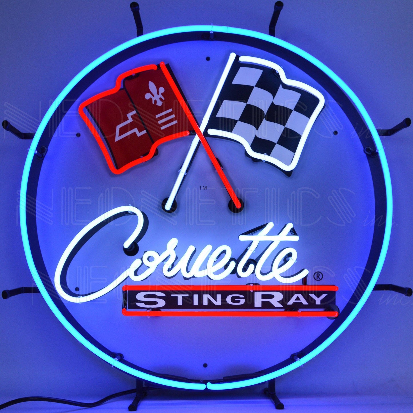 Corvette C2 Stingray Round Neon Sign with Backing