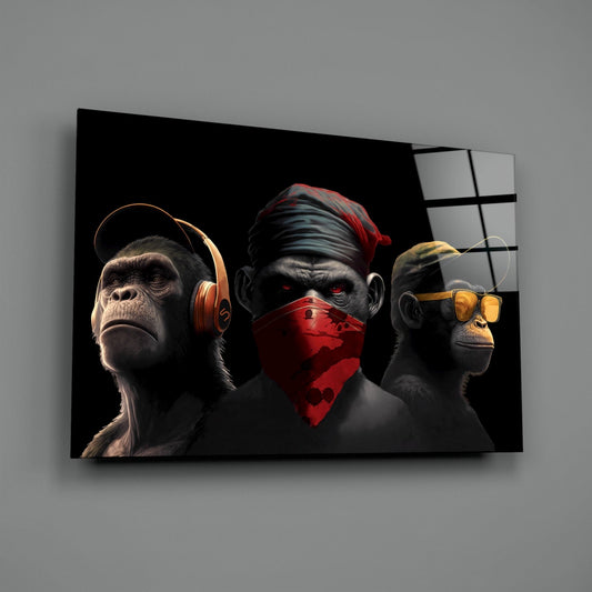 3 Wise Monkey Glass Wall Art || Designer Collection