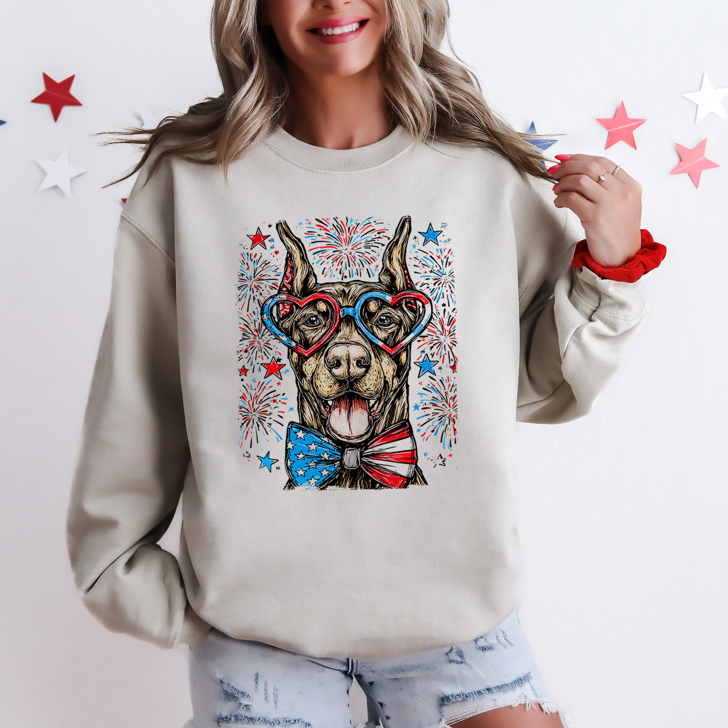 Doberman Patriotic Dog USA Independence Day Pet Lover Patriot Flags Stars and Stripes Edition 4th of July Sweatshirt