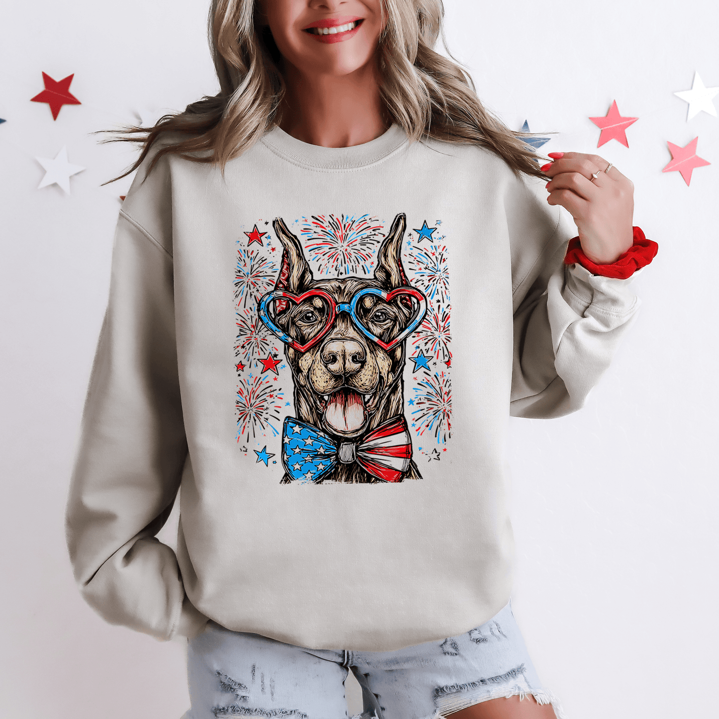 Doberman Patriotic Dog USA Independence Day Pet Lover Patriot Flags Stars and Stripes Edition 4th of July Sweatshirt