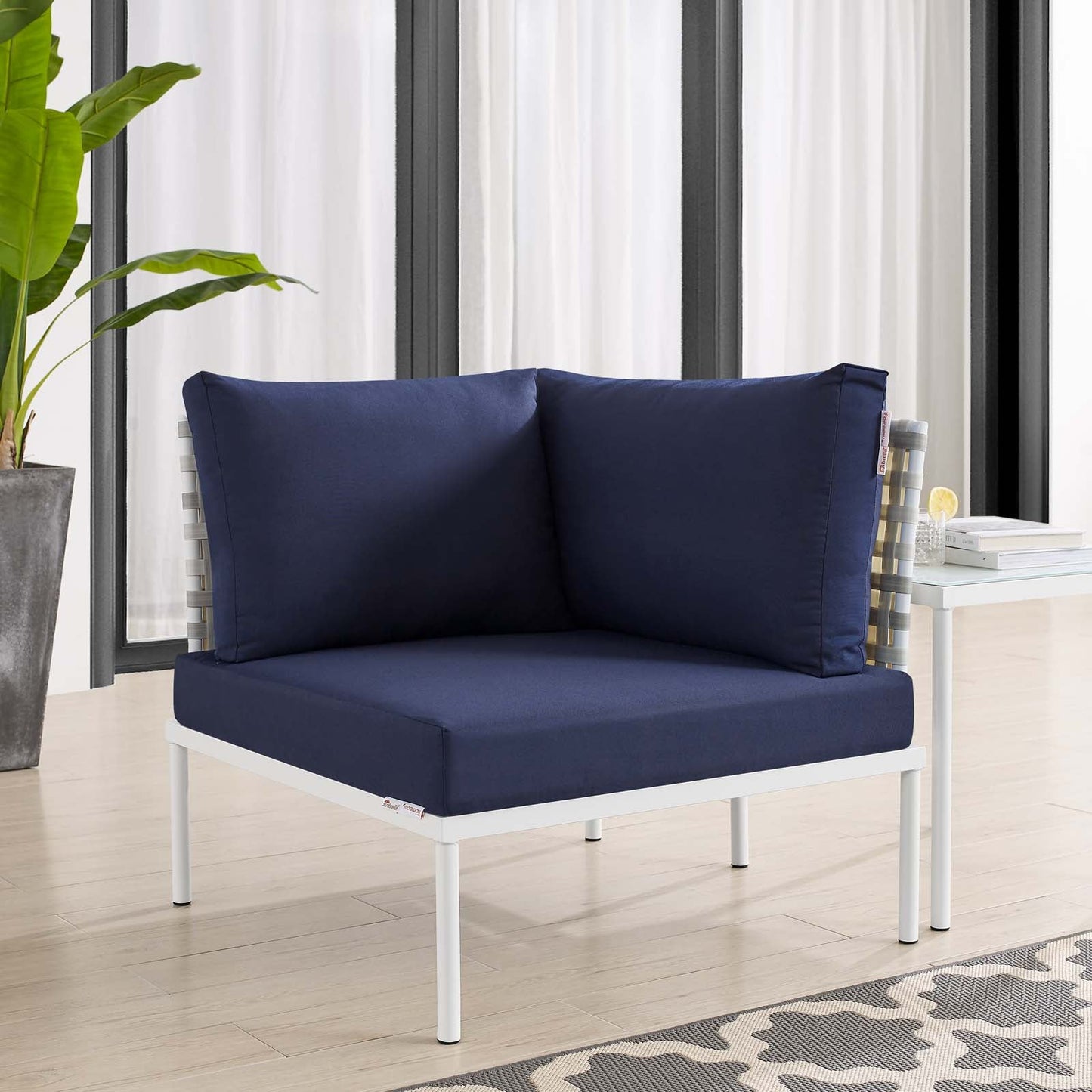 Harmony Sunbrella¨ Basket Weave Outdoor Patio Aluminum Corner Chair by Modway