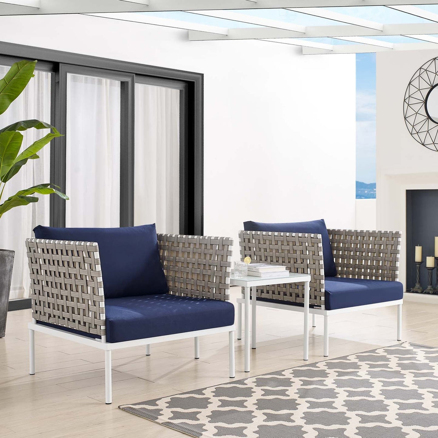 Harmony 3-Piece Sunbrella¨ Basket Weave Outdoor Patio Aluminum Seating Set by Modway