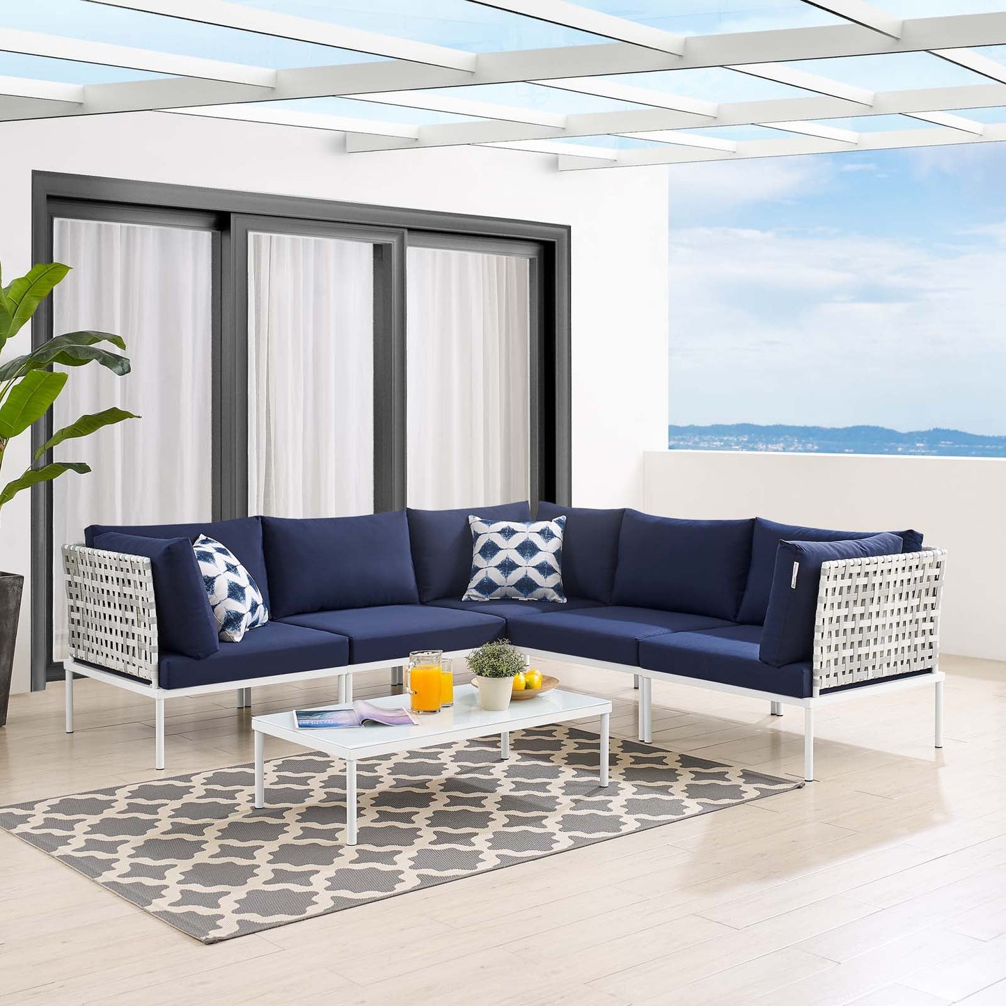 Harmony 6-Piece Sunbrella¨ Basket Weave Outdoor Patio Aluminum Sectional Sofa Set by Modway