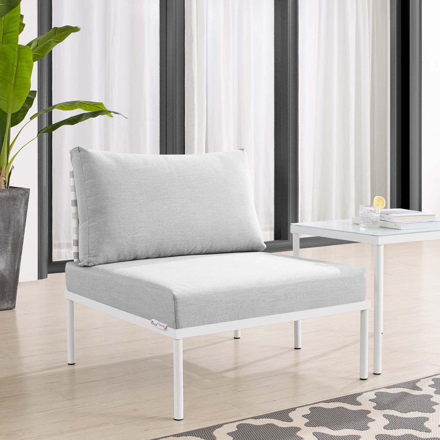 Harmony Sunbrella¨ Basket Weave Outdoor Patio Aluminum Armless Chair by Modway