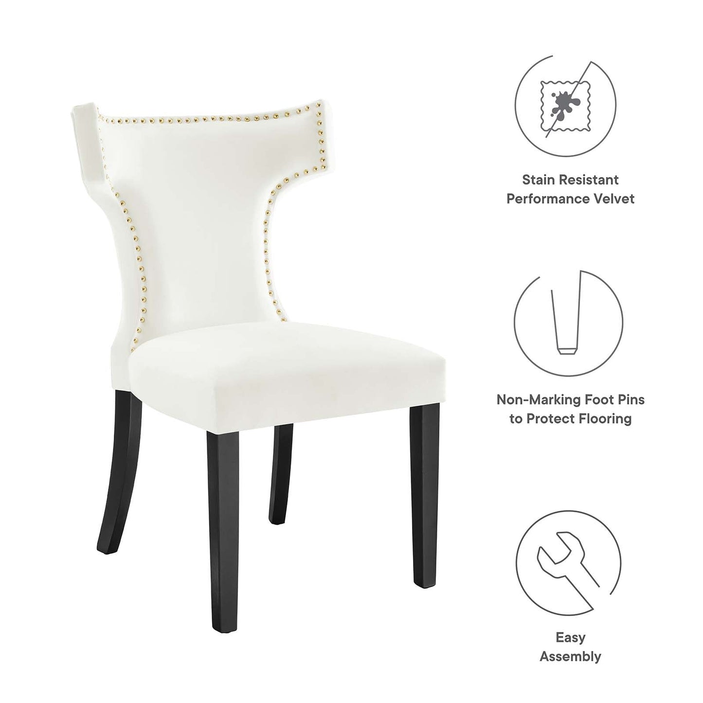 Curve Performance Velvet Dining Chairs Set of 2 by Modway