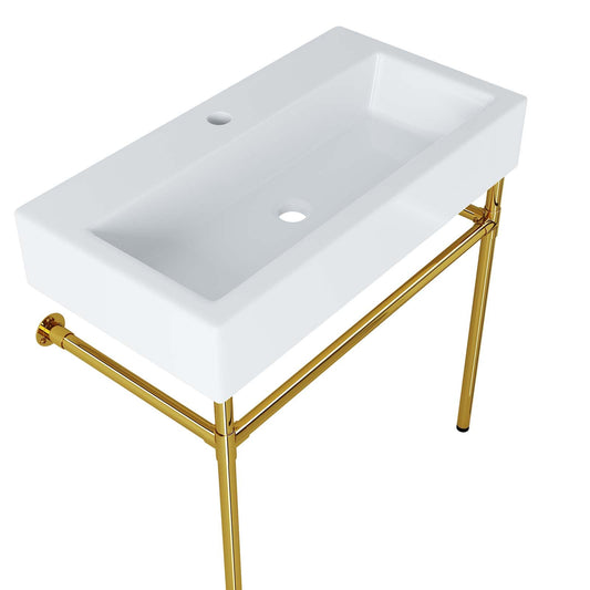 Redeem 32" Wall-Mount Gold Stainless Steel Bathroom Vanity by Modway