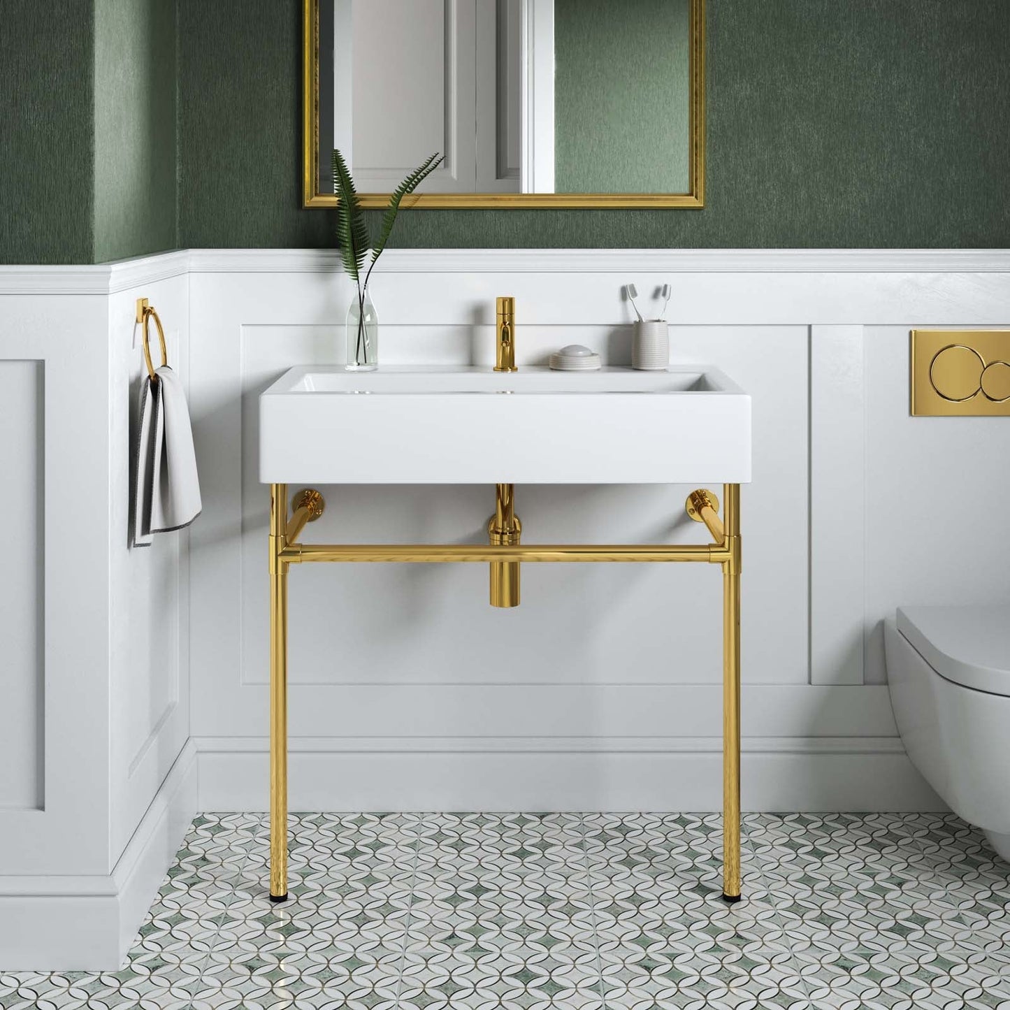 Redeem 32" Wall-Mount Gold Stainless Steel Bathroom Vanity by Modway