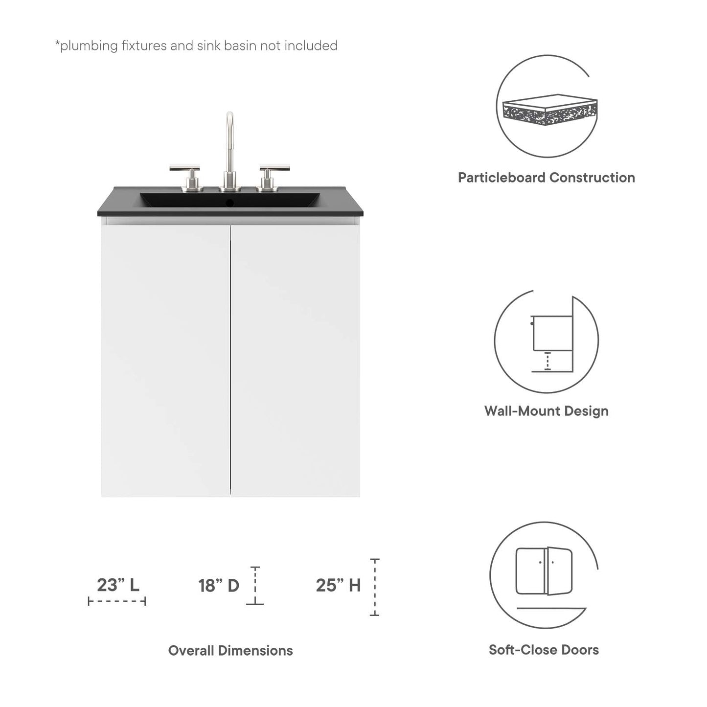 Bryn 24" Wall-Mount Bathroom Vanity (Sink Basin Not Included) by Modway