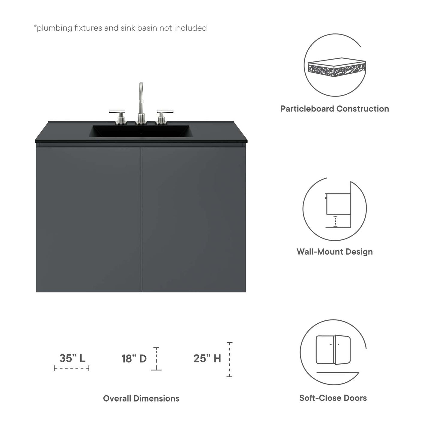 Bryn 36" Wall-Mount Bathroom Vanity (Sink Basin Not Included) by Modway