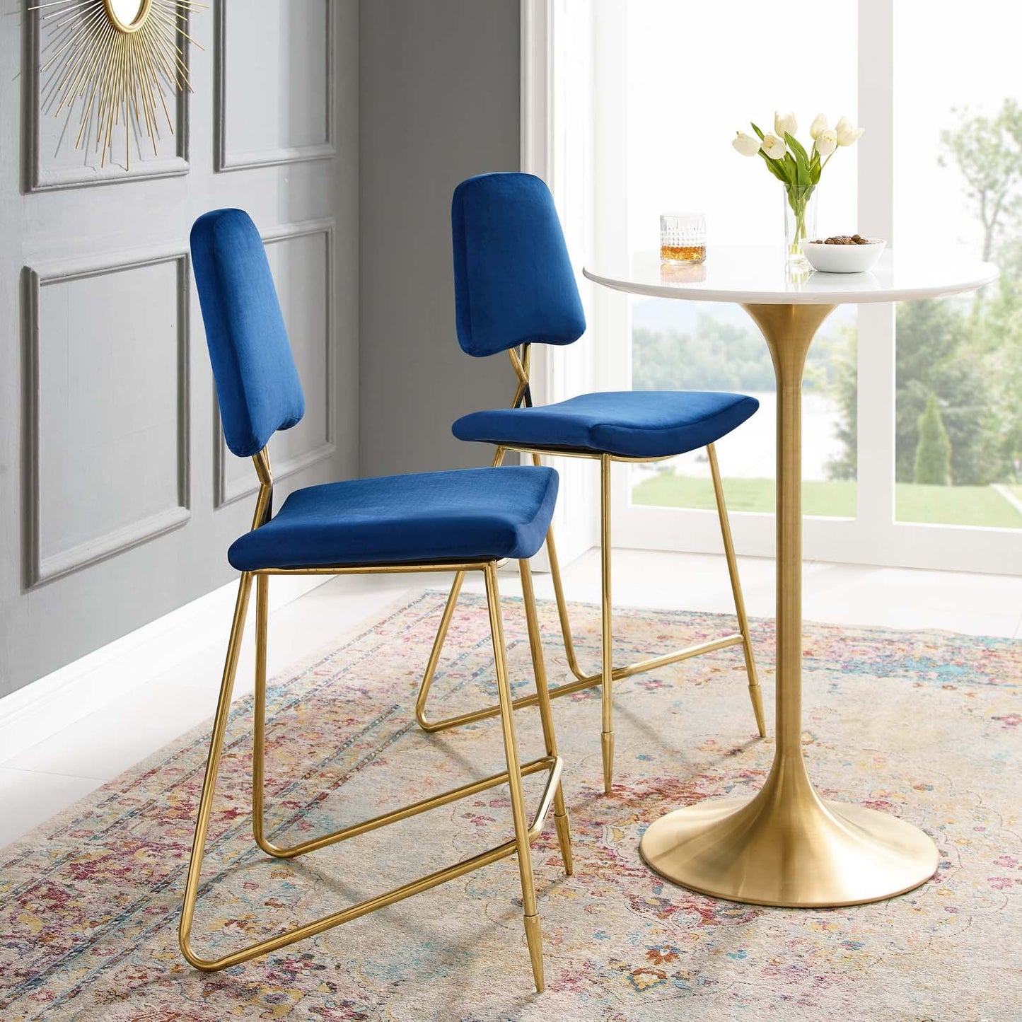 Ponder Performance Velvet Bar Stool Set of 2 by Modway