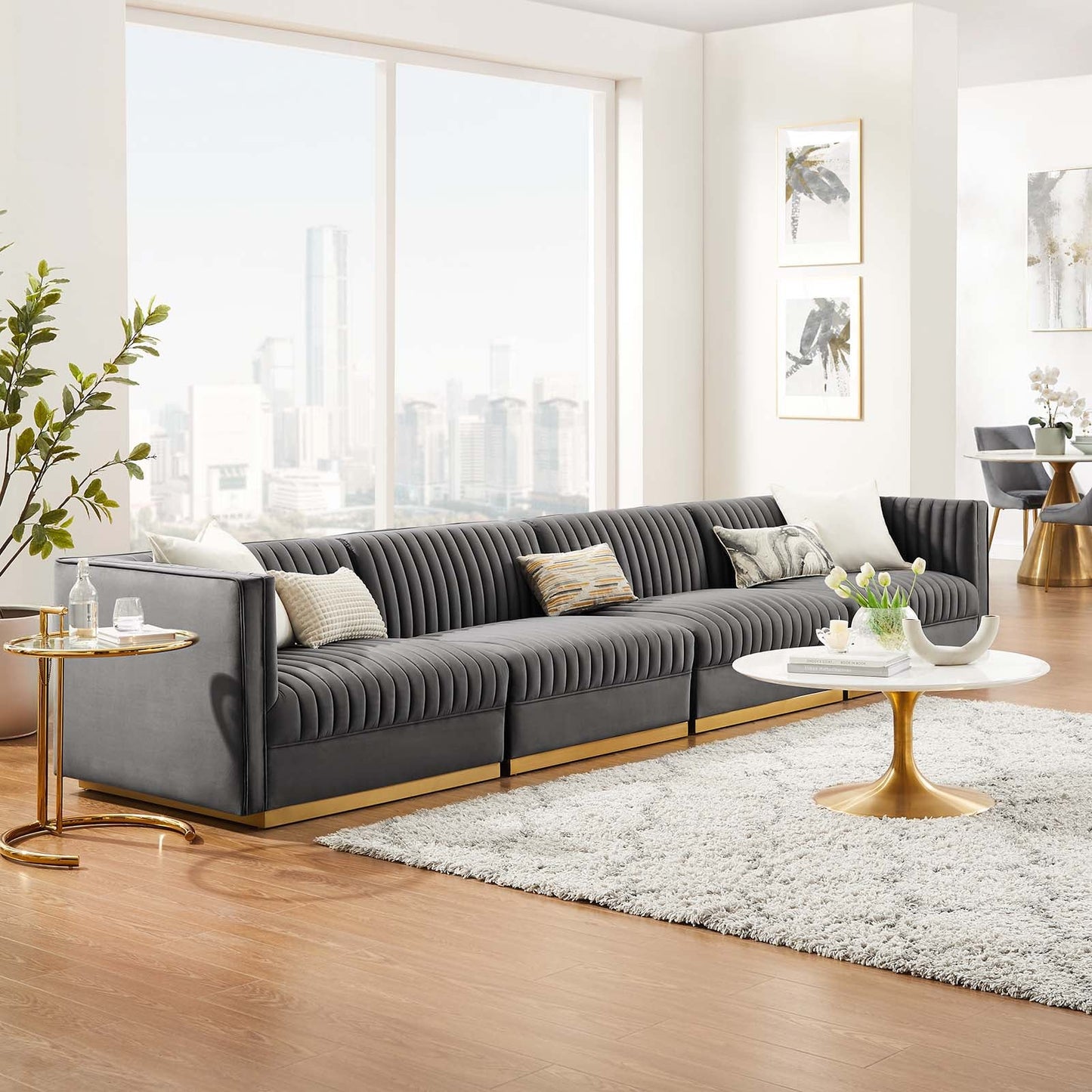 Sanguine Channel Tufted Performance Velvet 4-Seat Modular Sectional Sofa by Modway