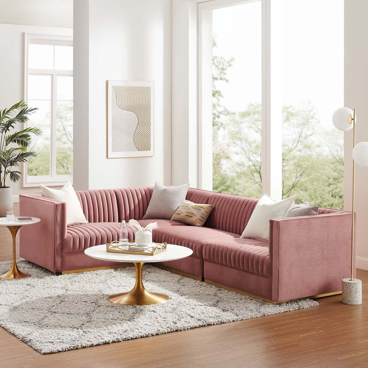 Sanguine 4-Piece Channel Tufted Performance Velvet Left-Facing Modular Sectional Sofa by Modway