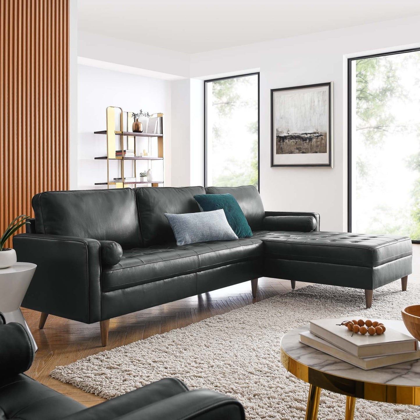 Valour 98" Leather Sectional Sofa by Modway