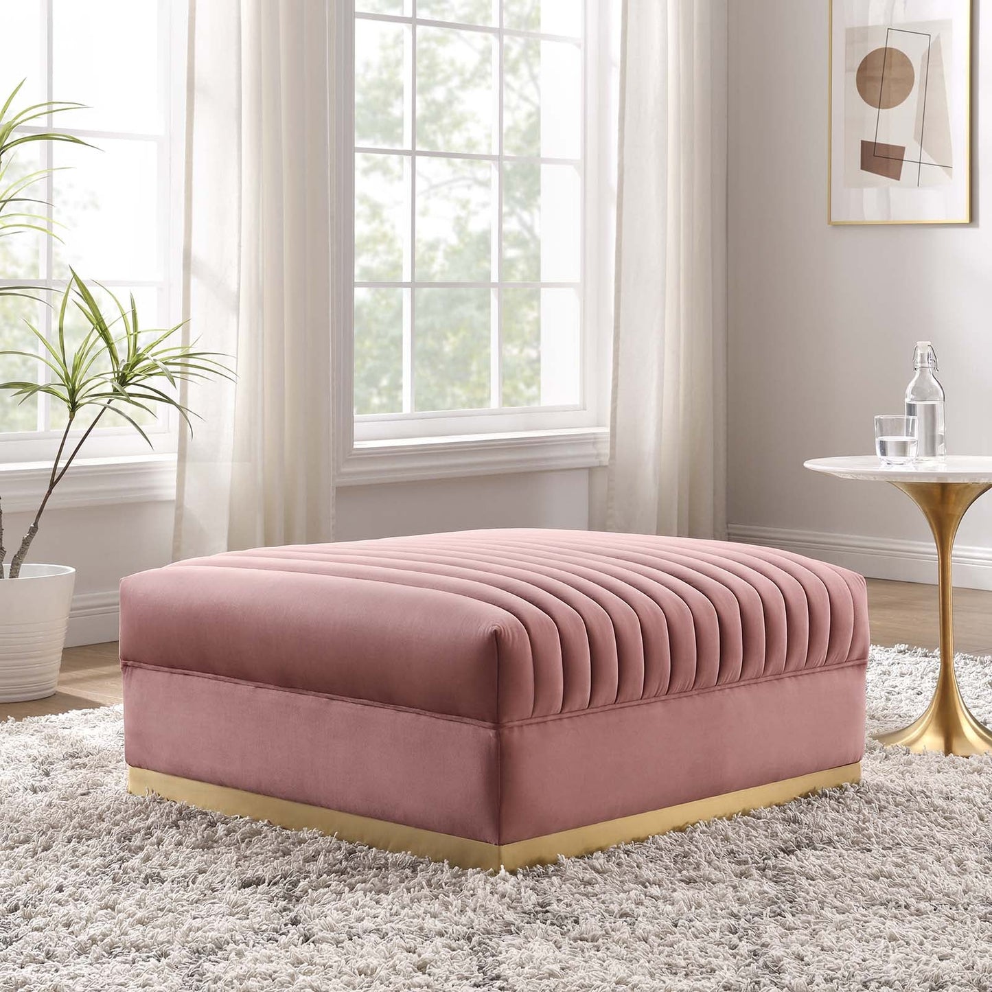 Sanguine Channel Tufted Performance Velvet Modular Sectional Sofa Ottoman by Modway