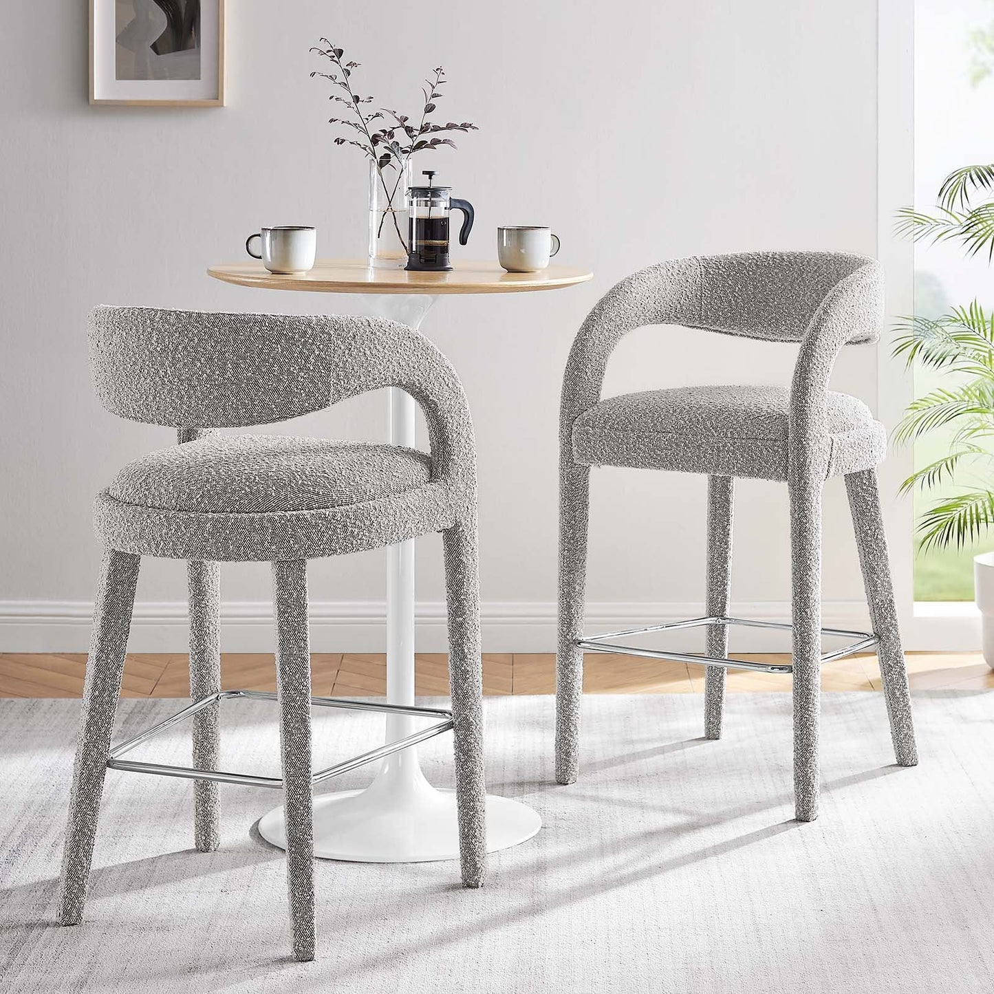 Pinnacle Boucle Upholstered Bar Stool Set of 2 by Modway