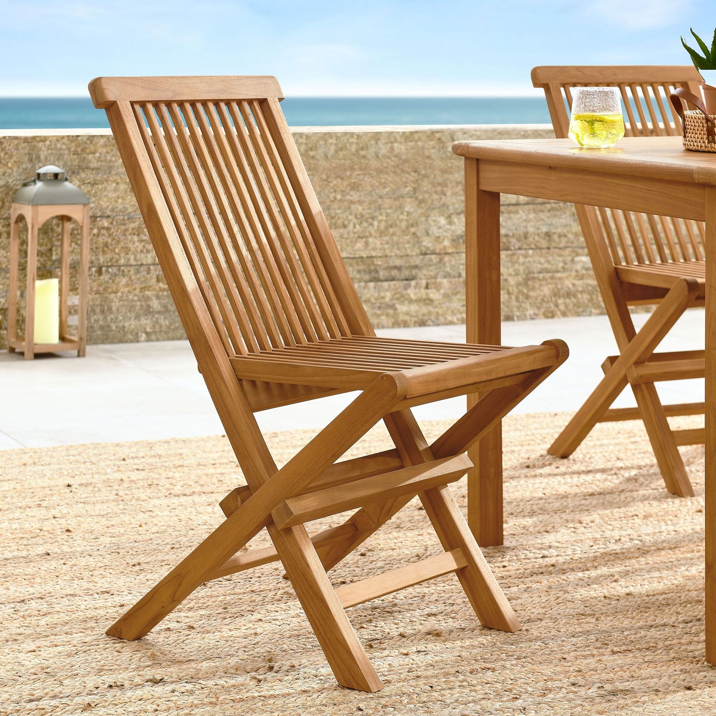 Vienna Outdoor Patio Teak Wood Folding Dining Chairs Set of 4 by Modway