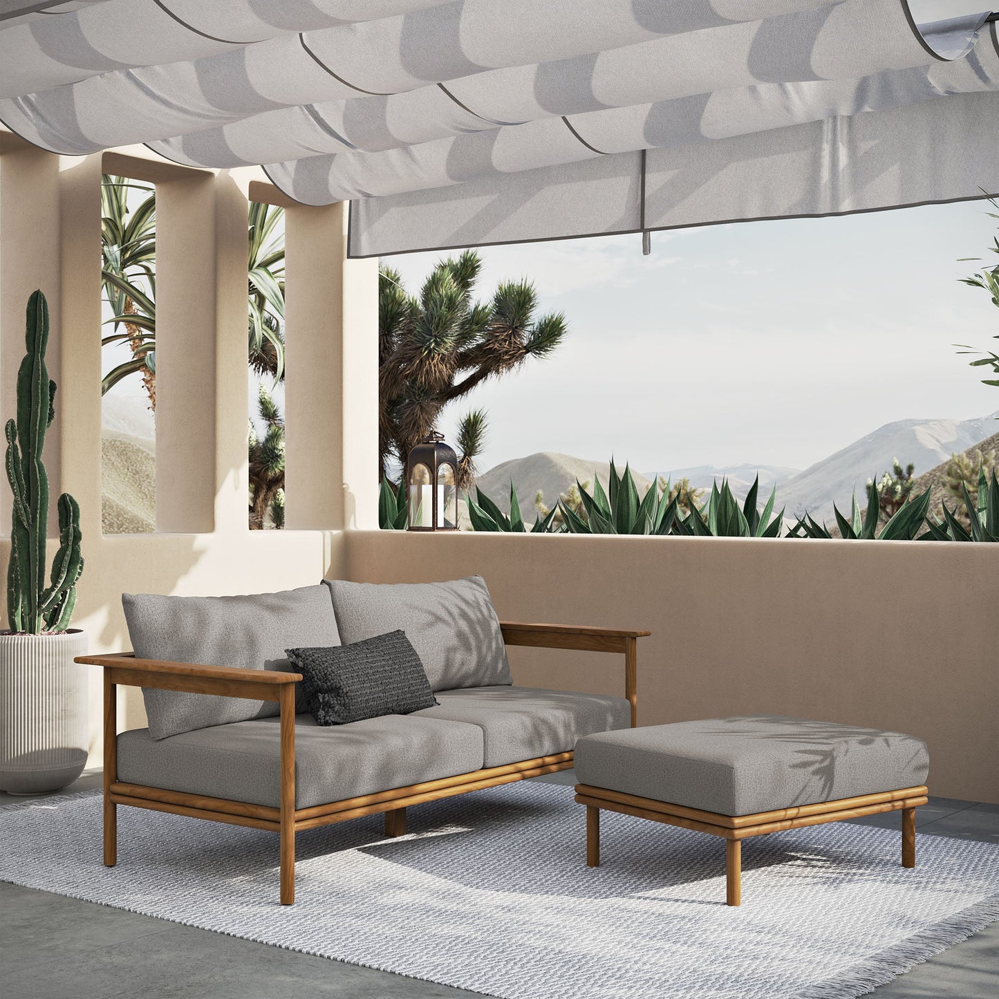 Wren 2-Piece Outdoor Patio Teak Wood Sofa and Ottoman Set by Modway