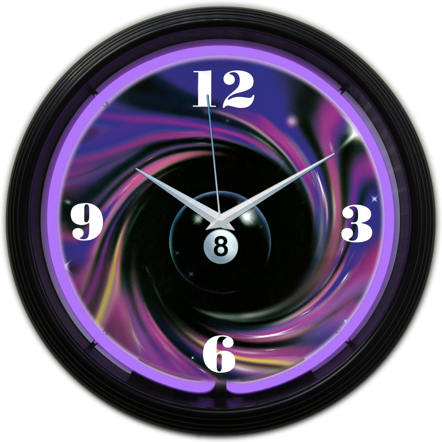 Eight Ball Swirl Neon Clock