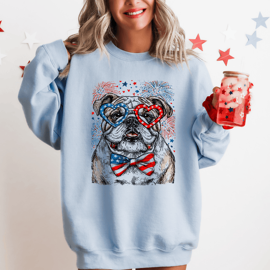 English Bulldog Patriotic USA America Pet Lover 4th of July American Flag Emblem Sweatshirt