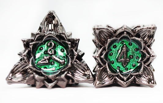 Floral Starburst: Midnight Forest - Metal RPG Dice Set