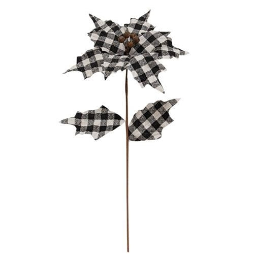 Black & White Plaid Country Poinsettia Spray 20" (Pack of 4)