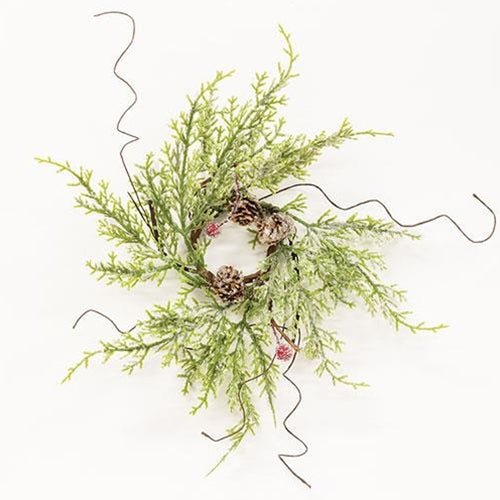 Frosty Red Berry & Cone Candle Ring 1.5" (Pack of 4)