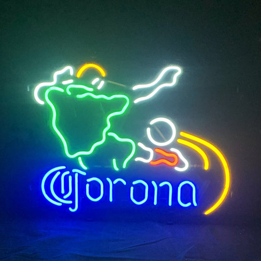 Football Player with Corona Extra Neon Sign Light - 17" x 14" Real Glass Tube with Metal Grid Backing